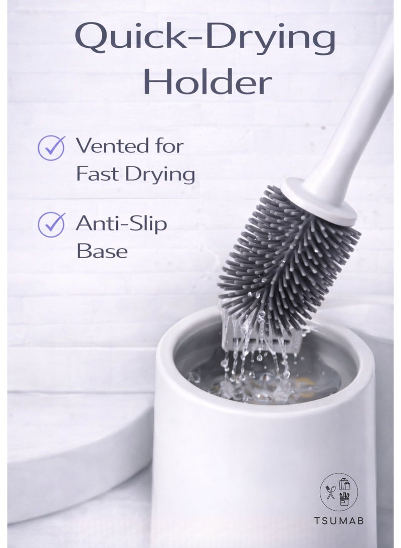 تسوماب طقم فرشاة ومقبض مرحاض من السيليكون من TSUMAB مع حامل سريع التجفيف وجيد التهوية، شعيرات غير قابلة للخدش وقاعدة مانعة للانزلاق - إكسسوار تنظيف عميق للحمام. - Image 3